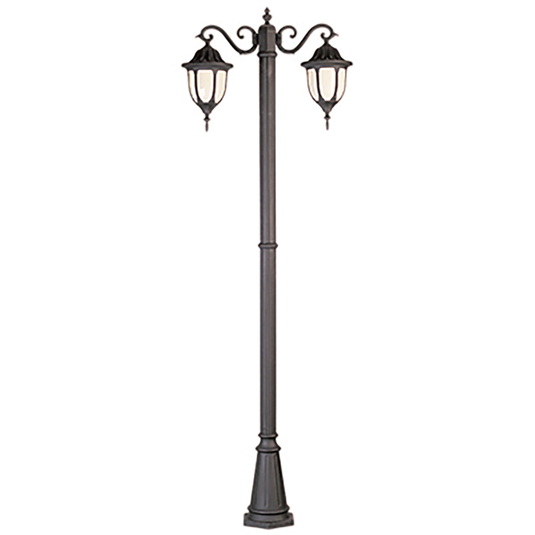 Hamilton 2-Light, 2-Shade, Opal Glass Traditional Complete Outdoor Lamp Post Set - Black