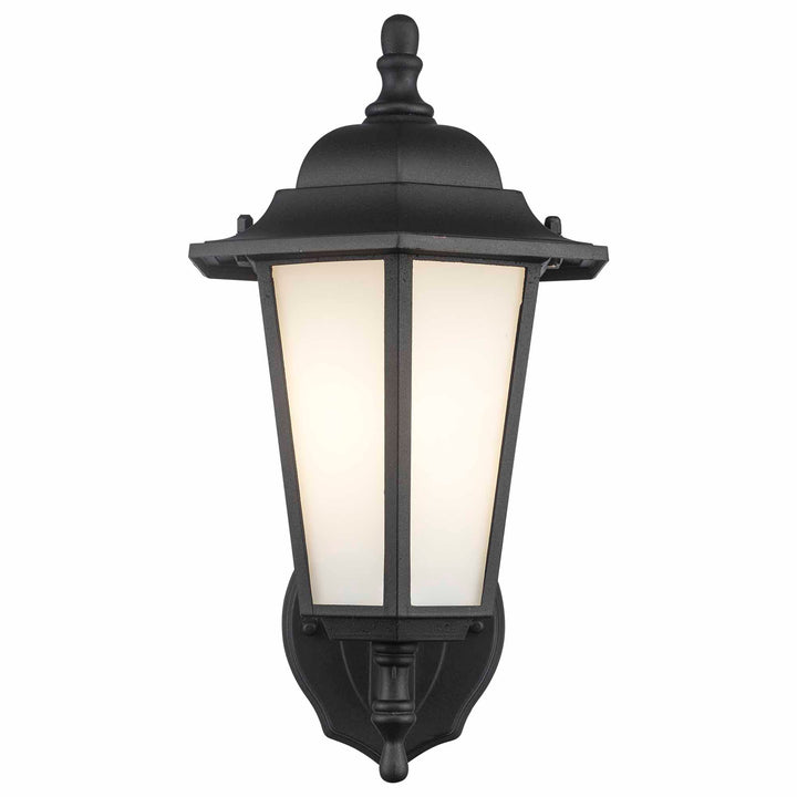 Alexander Outdoor 1-Light Frosted Glass and Metal Lantern with Scalloped Edge Wall Mount Plate - Black / Frosted