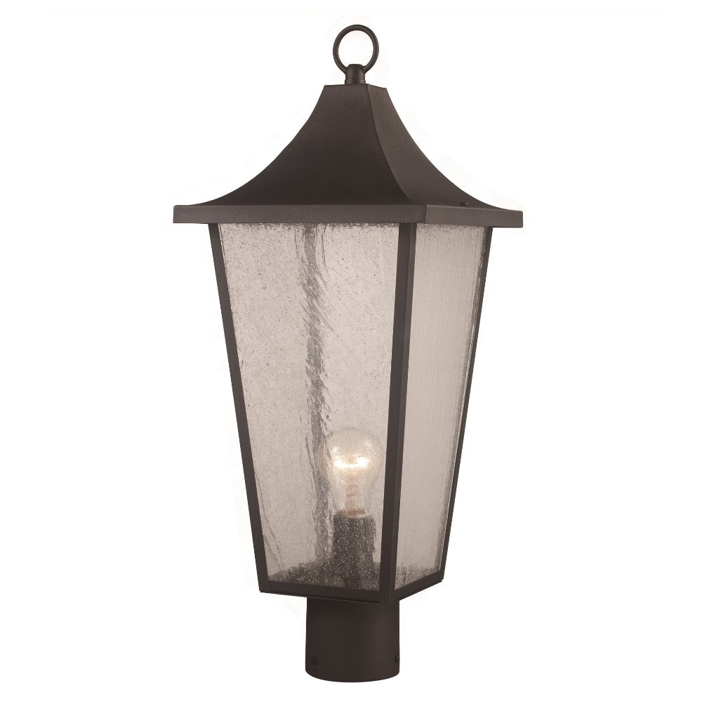 Rasmussen 1-Light Seeded Glass Post Mount Lantern Head- Black