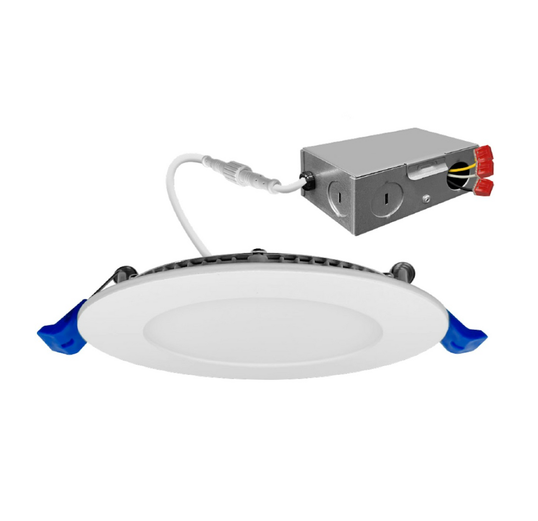 4" External J-Box Round Downlight: Slim-Line Round 3-CCT Select 0-10V 11W - White