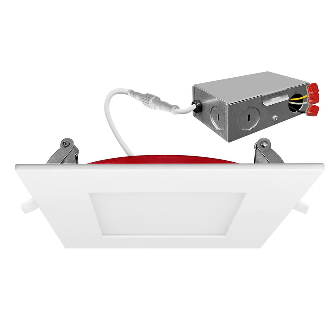 4" External J-Box Square Downlight: Slim-Line Fire Rated 5-CCT Selectable 12W - White