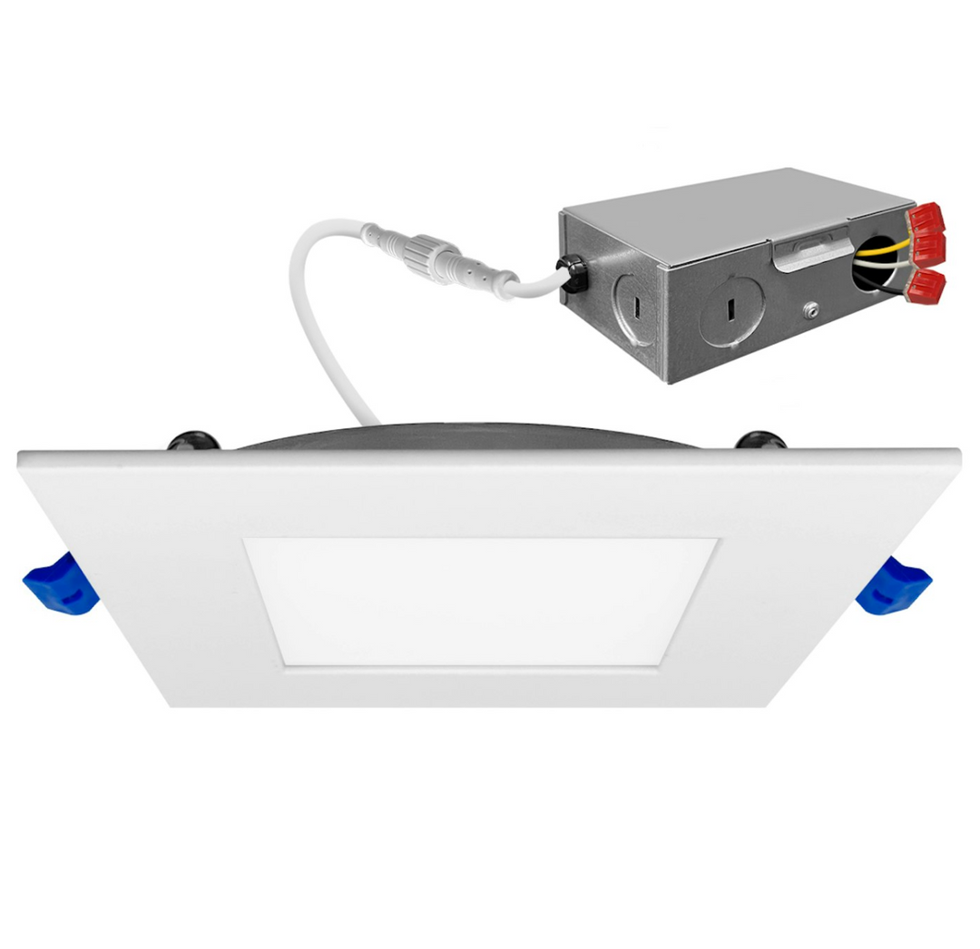 4" External J-Box Square Downlight: Slim-Line 5-CCT Select 0-10V 11W - White