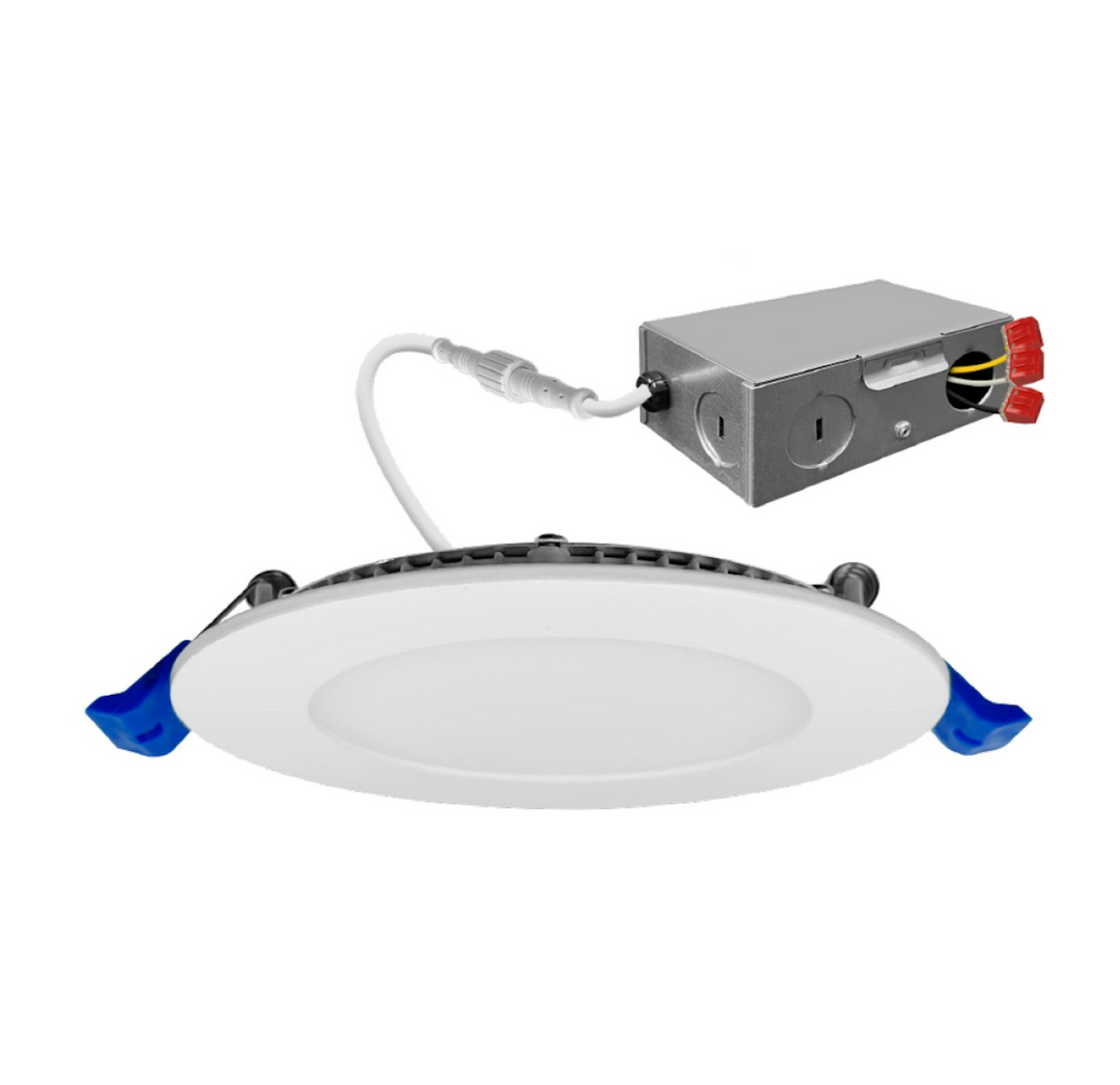 6" External J-Box Round Downlight: Slim-Line 5-CCT & 3-Power Select 15W/12W/9W - White