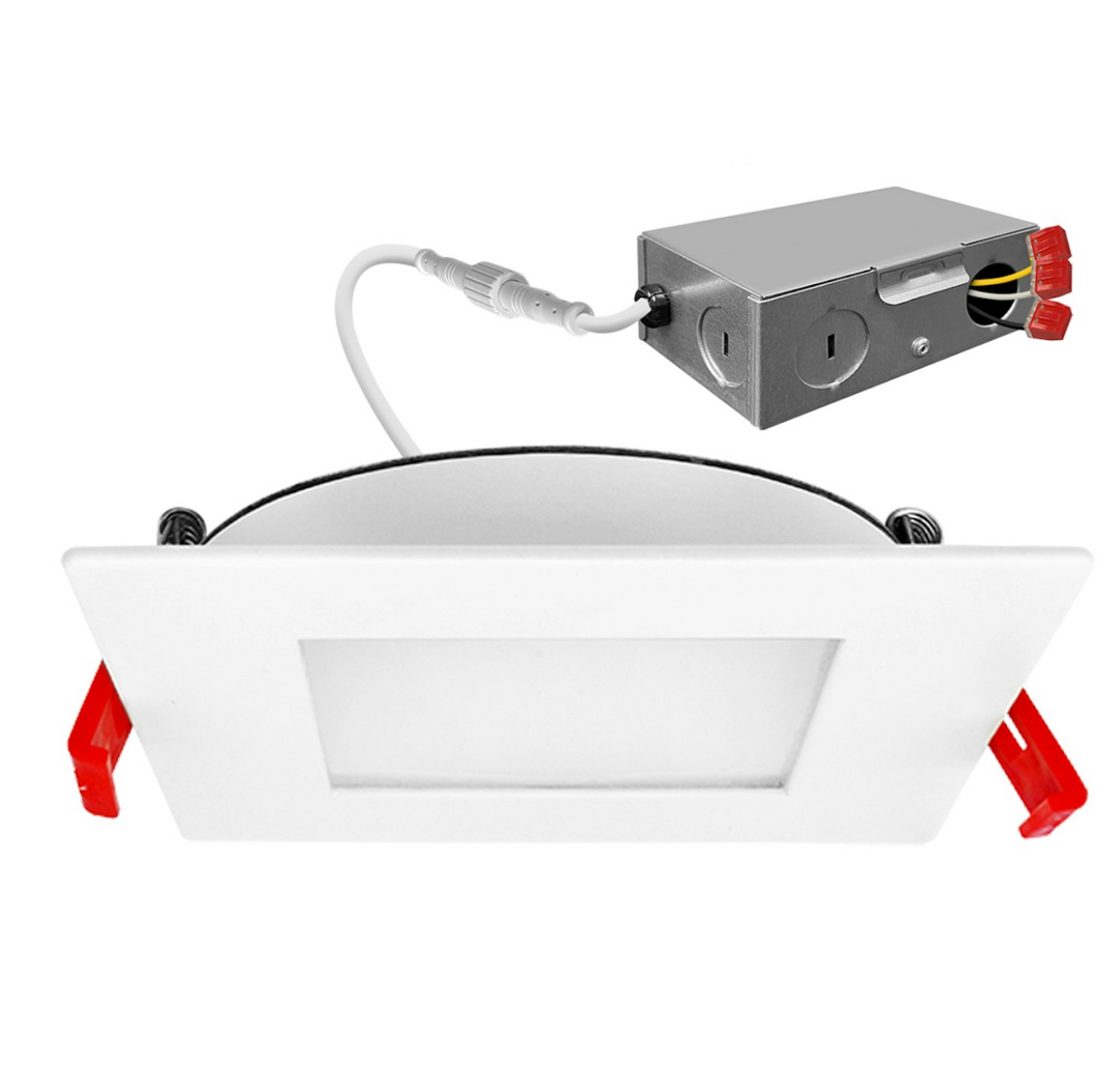 6" External J-Box Square Downlight: Slim-Line 5-CCT & 3-Power Select 15W/12W/9W - White
