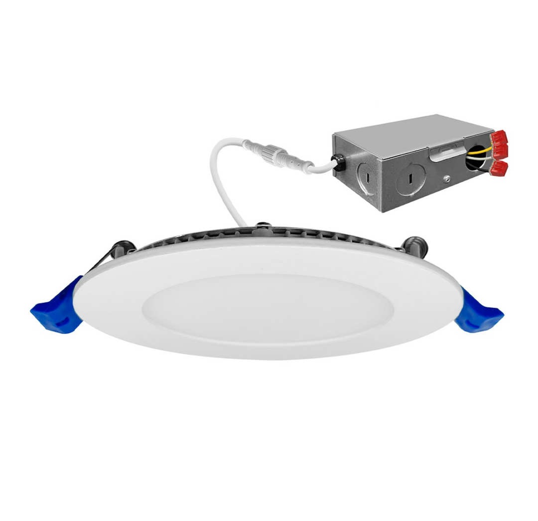 8" External J-Box Downlight: Slim-Line Round 5-CCT Select 0-10V 22W - White