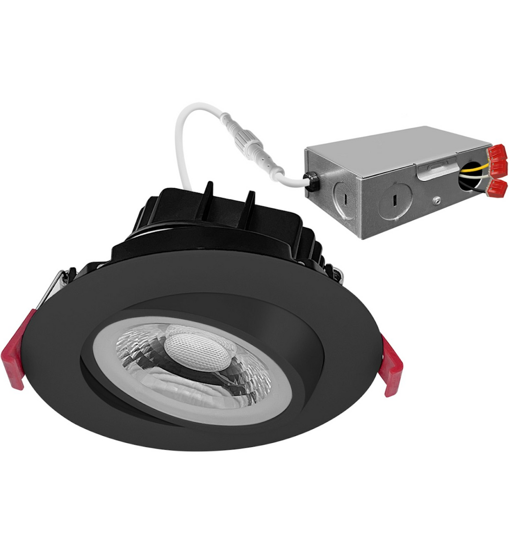 4" Gimbal Adjustable Downlight Canless, 5CCT Selectable 12W - Black