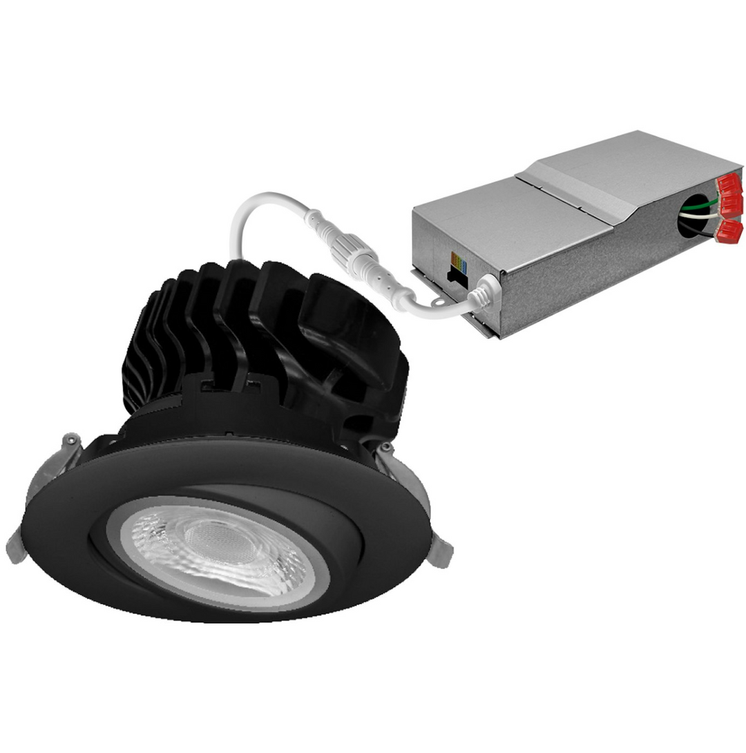 4" Gimbal Adjustable Downlight Canless, 5CCT Selectable, 18W - Black