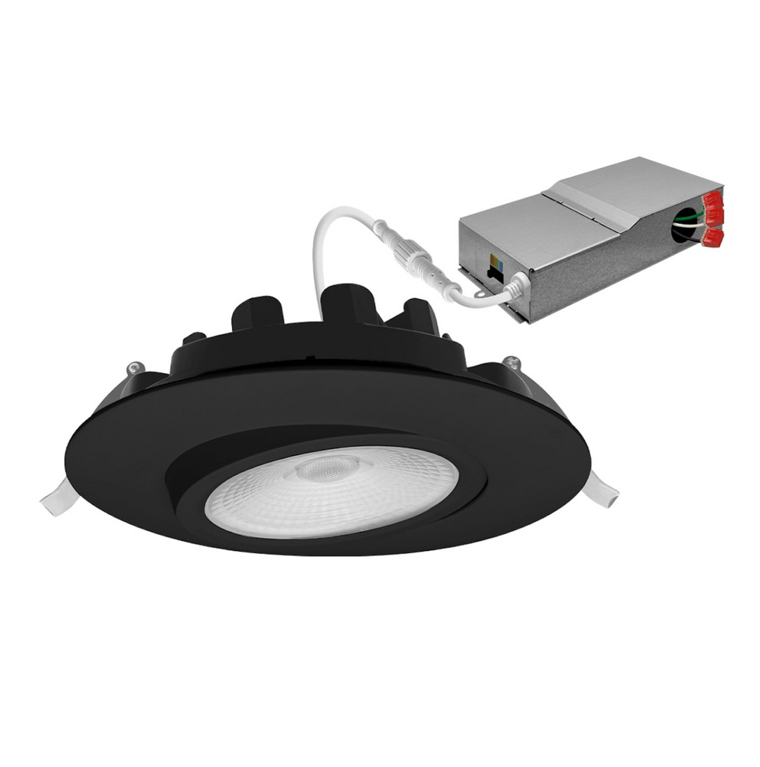 6" External J-Box Canless Gimbal Downlight, 5CCT Selectable, 18W - Black