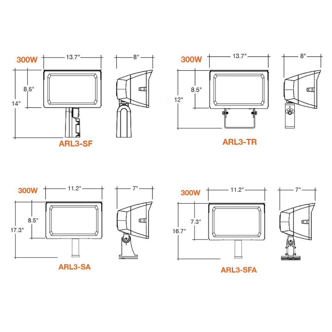 Large Flood Lights: ARCY-Line, 3-CCT & Power Select w/ Photocell, 180W/240W/300W, HV - Bronze