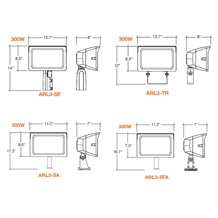 Large Flood Lights: ARCY-Line, 3-CCT & Power Select w/ Photocell, 180W/240W/300W, HV - Bronze