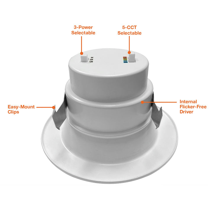 4" Retrofit Kit Downlight: RDL-Line 5-CCT Selectable 3-Power 12W/9W/6W, UNV 120V-277V - White