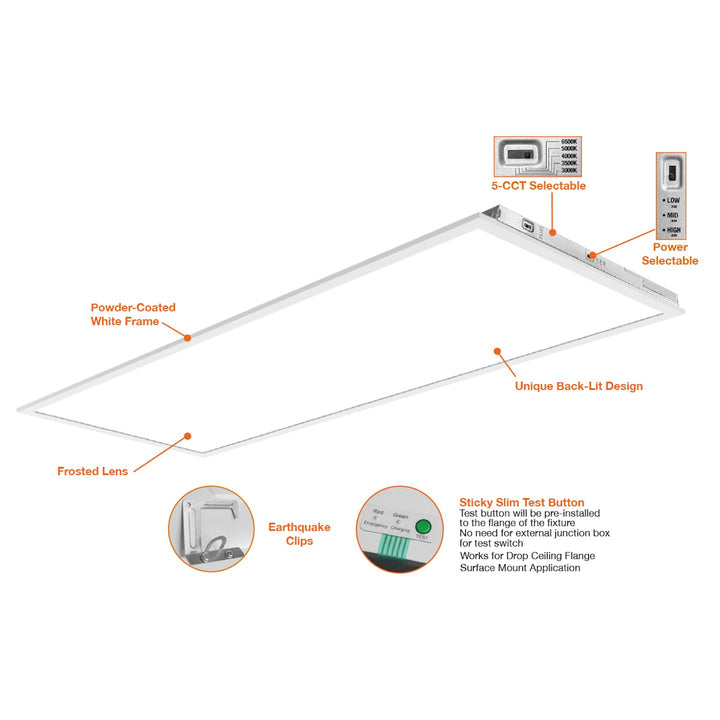 2x4 LED Panel: BackLit Line 5-CCT & 3-Power Select 65W/55W/45W - White