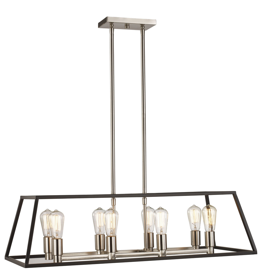 35" long Linear Pendant Edison Bulb Frame -  Black / Brushed Nickel