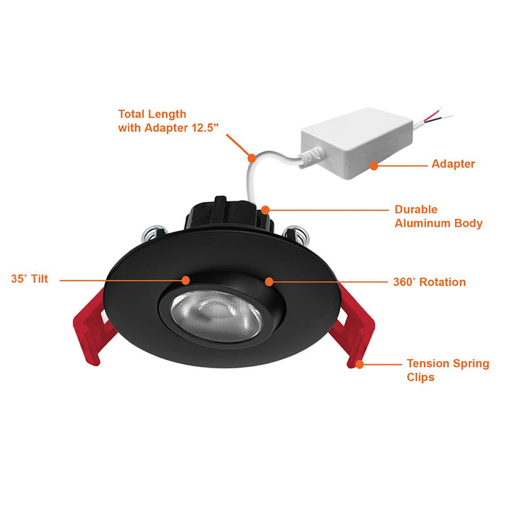 3" Gimbal Downlight: SnapTrim-Line 5CCT Selectable 8W - Black