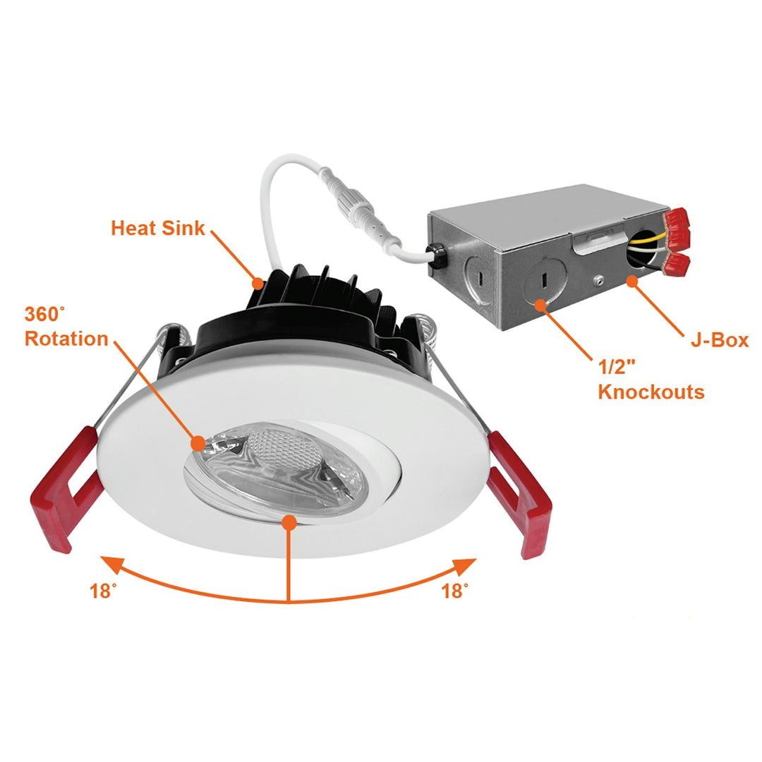 3" Gimbal Downlight: SnapTrim-Line 5CCT Selectable 8W - White