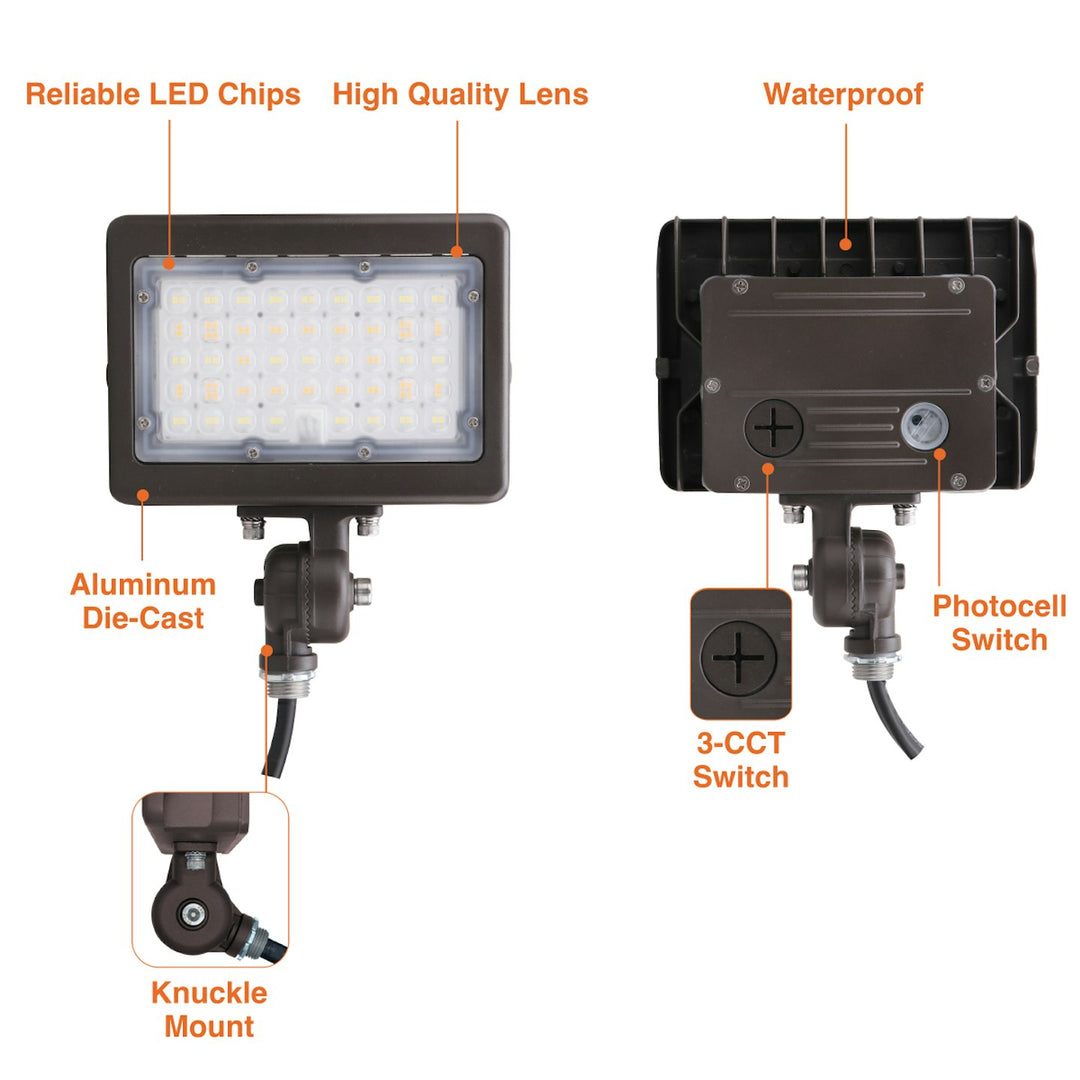 Mini Area Flood Lights: M-Line 3-CCT & Power Select w/ Photocell - Bronze