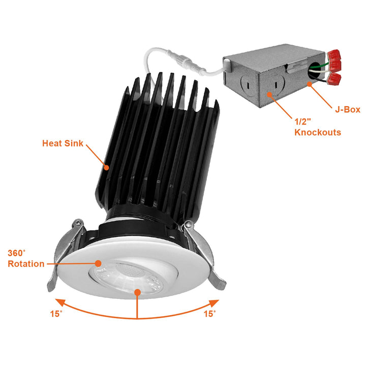 3" Gimbal Downlight: SnapTrim-Line 5-CCT Selectable 12W - White