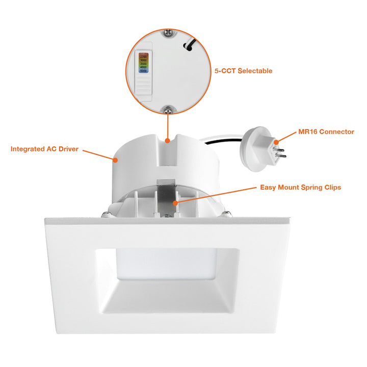 4" Low Voltage Square Premium Downlight 5-CCT Select - White