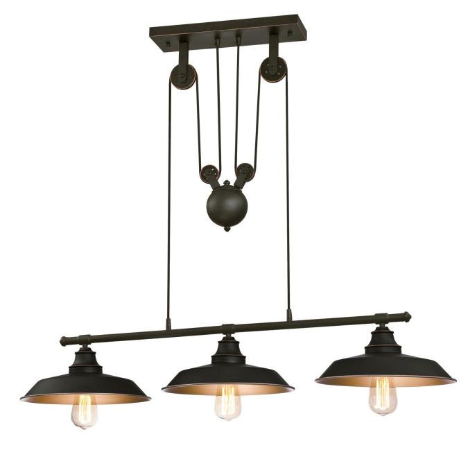 Westinghouse - Iron Hill Three-Light Indoor Island Pulley Pendant, Base E26 Medium - Oil Rubbed Bronze