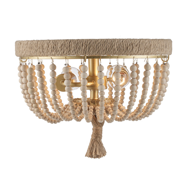 Coastal 2-Light Taylan Flush Mount Wood - Antique Gold