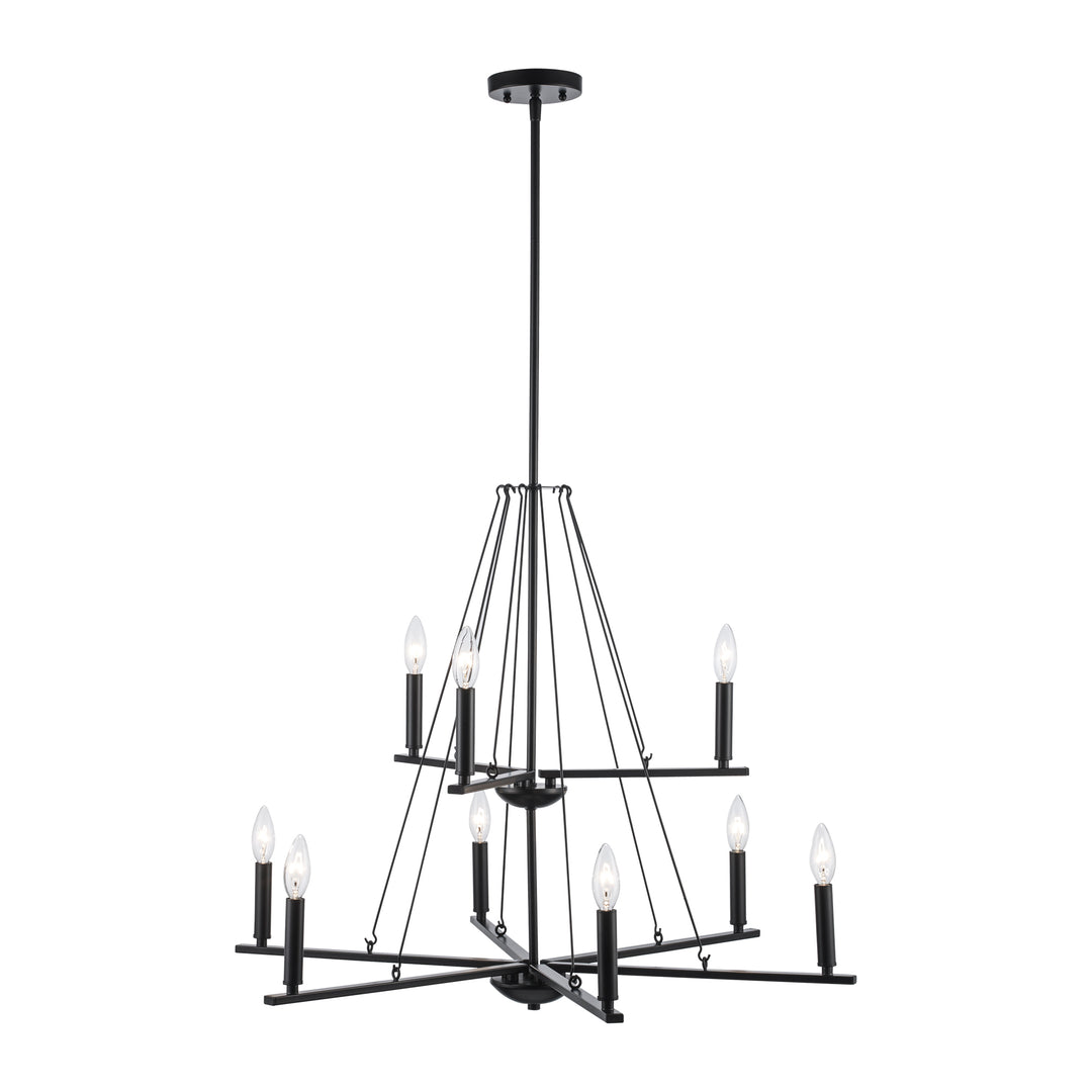 9Lt Chand-2-Tier Thin Spiral Linden Candelabra - Black