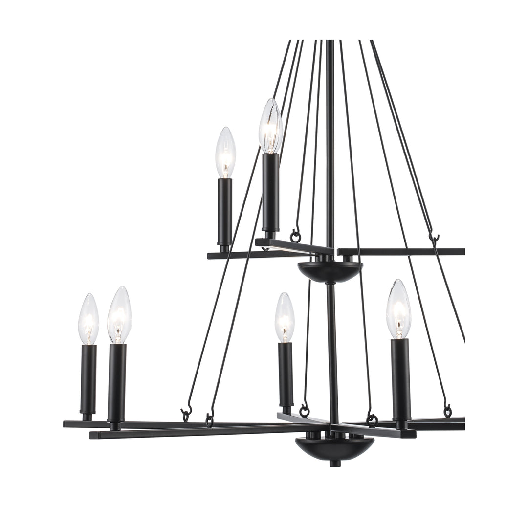 9Lt Chand-2-Tier Thin Spiral Linden Candelabra - Black