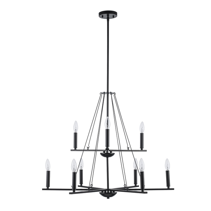 9Lt Chand-2-Tier Thin Spiral Linden Candelabra - Black