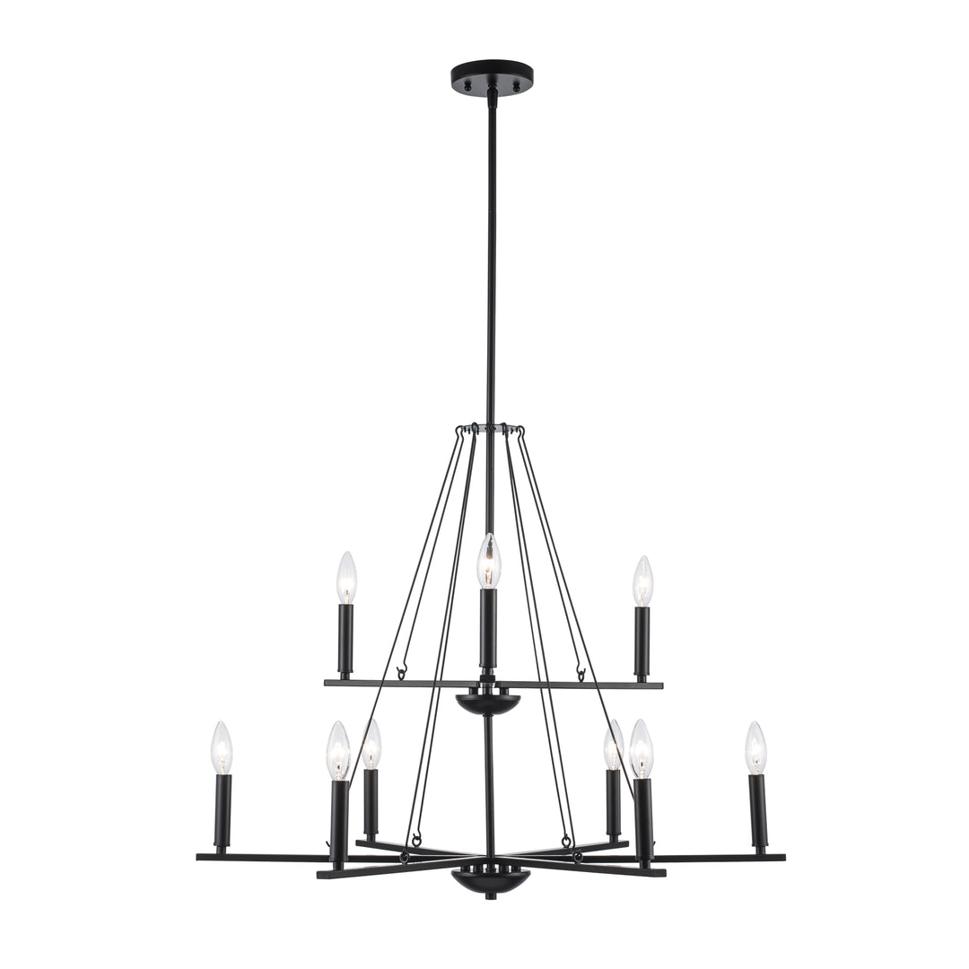 9Lt Chand-2-Tier Thin Spiral Linden Candelabra - Black