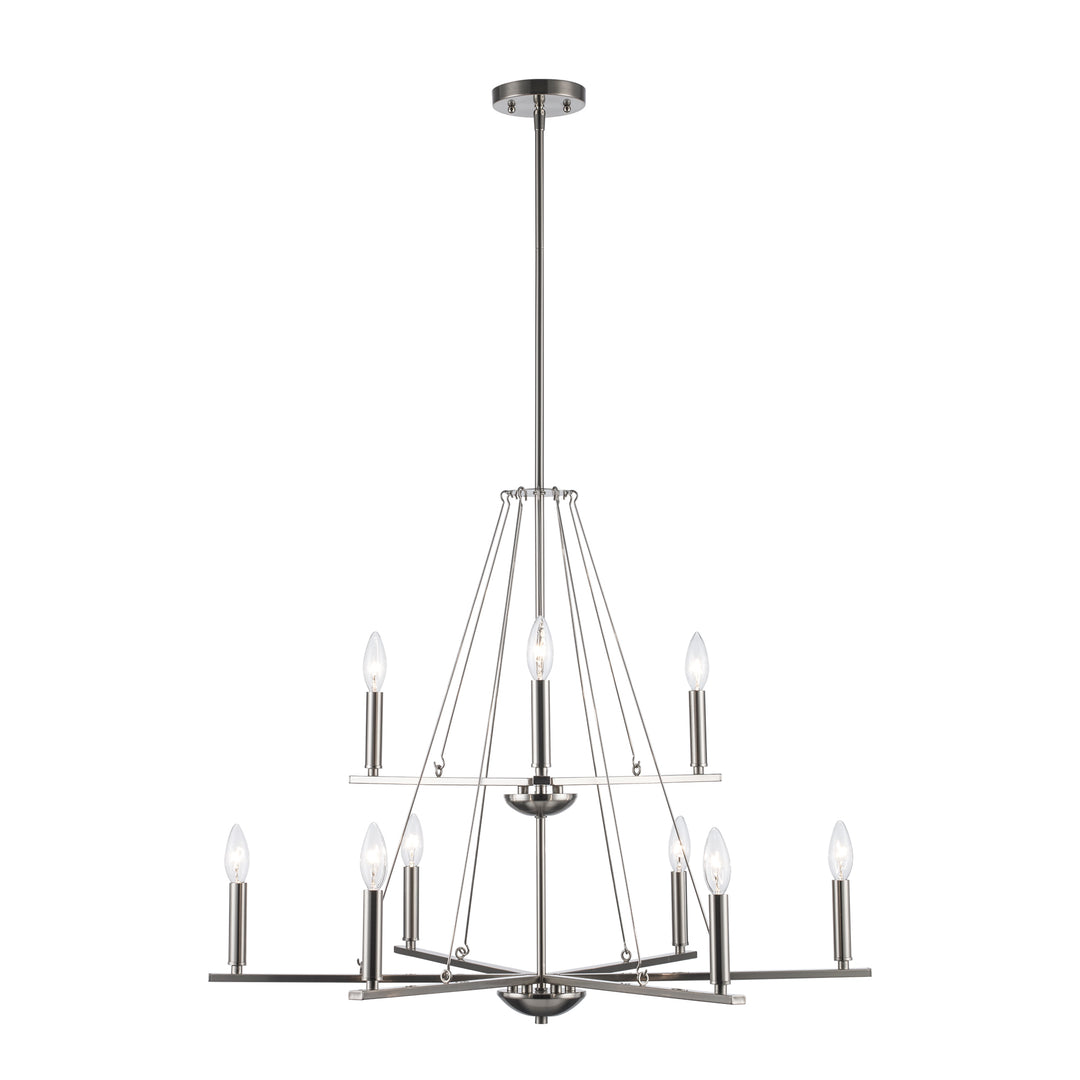 9Lt Chand-2-Tier Thin Spiral Linden Candelabra - Brushed Nickel