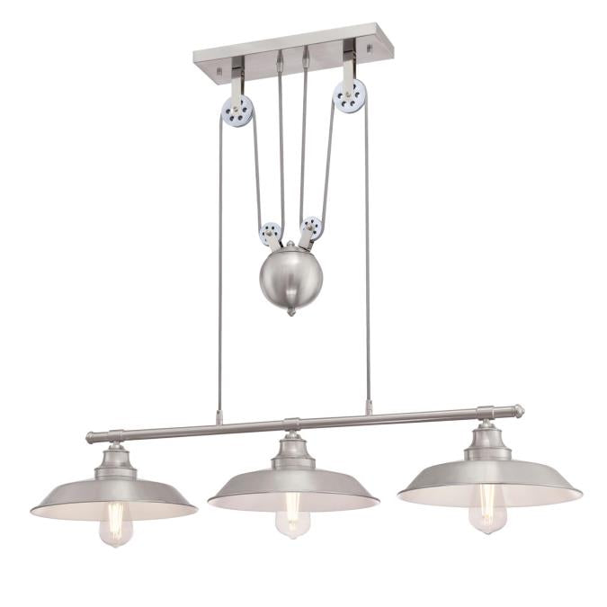 Westinghouse - Iron Hill Three-Light Indoor Island Pulley Pendant, Base E26 Medium - Brushed Nickel