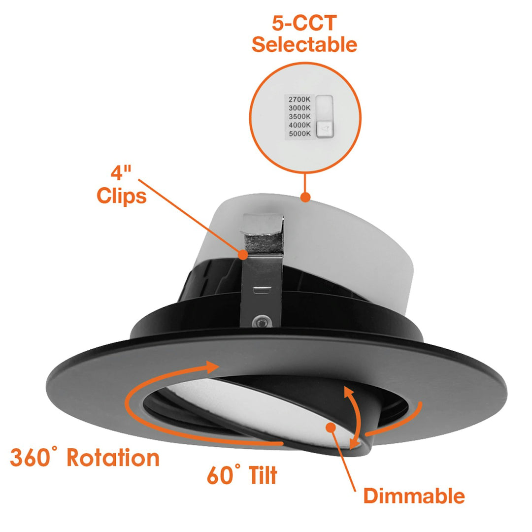 4" Retfrofit Kit Downlight: Adjust-Line 5-CCT Selectable 10W - Black