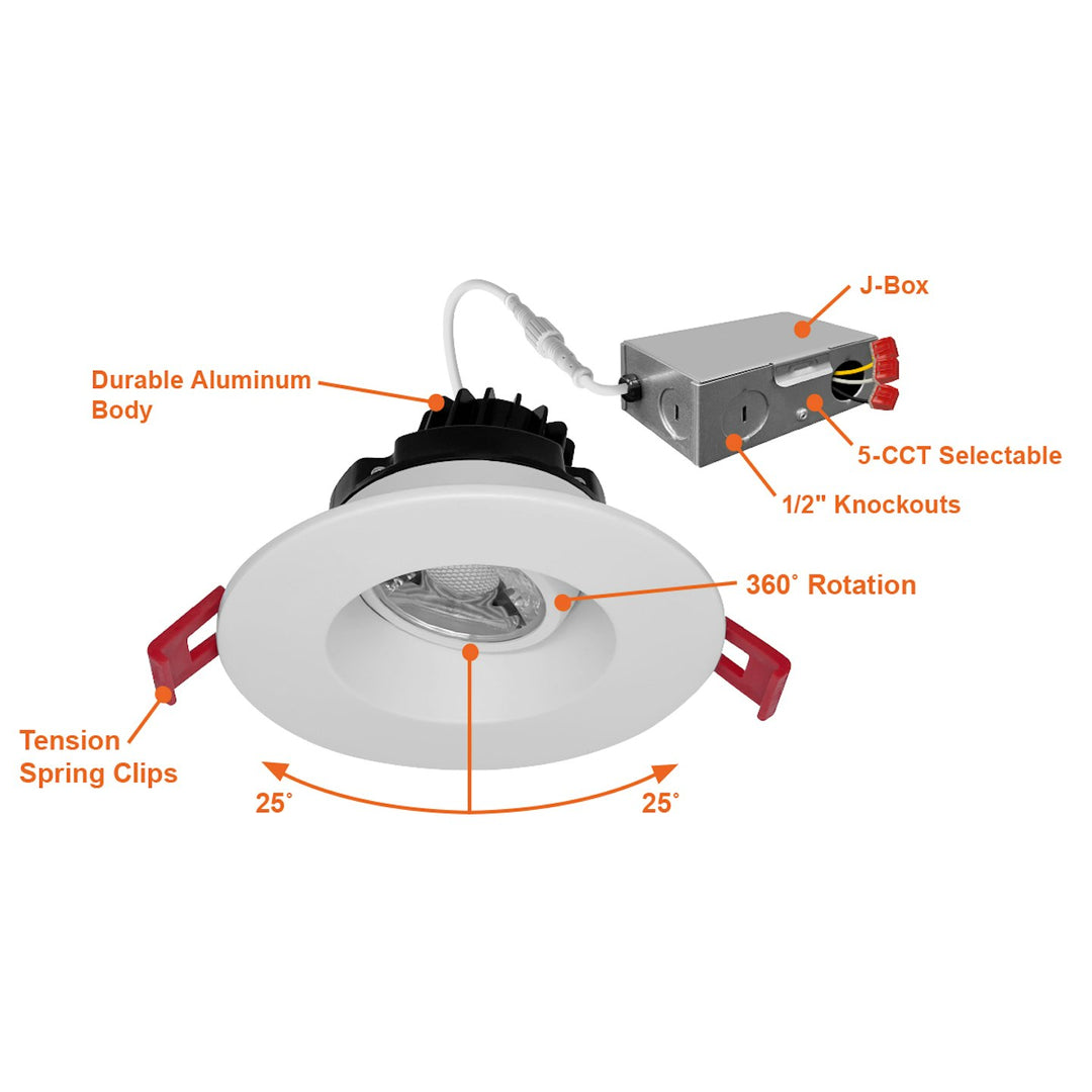 3" Regressed Gimbal Downlight: SnapTrim-Line 5-CCT Select 8W - White