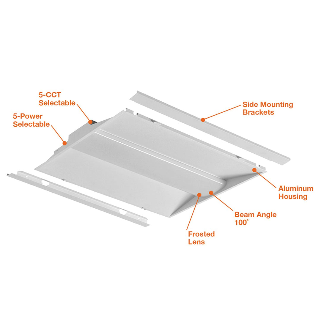 C-Line: 2x2 LED Center Basket Troffer 5-CCT & 5-Power Select 40W/35W/30W/25W/20W - White