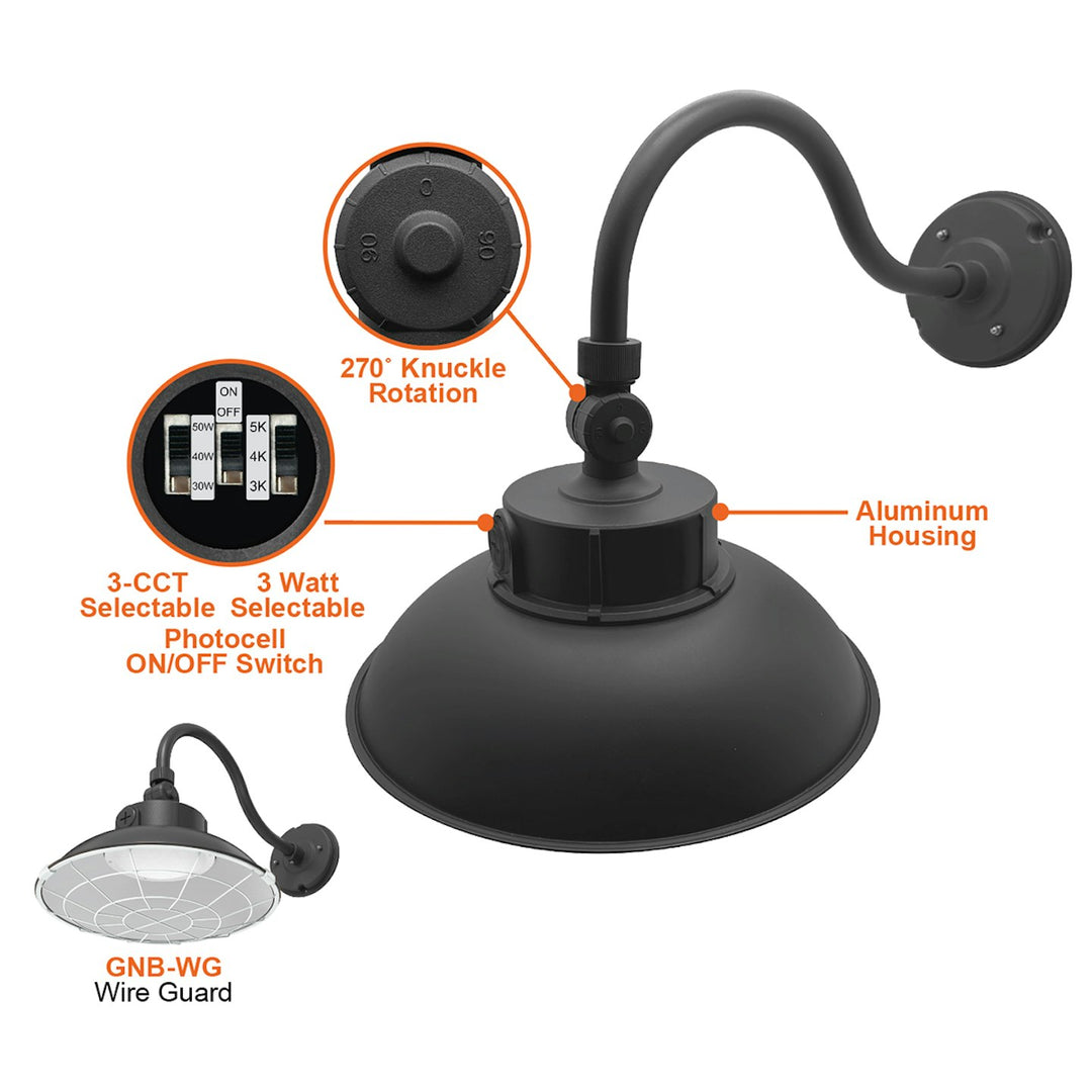 Gooseneck Area Light: Bolt-Line 3-CCT Select 50W/40W/30W - Black