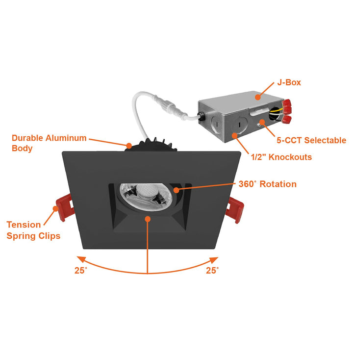 3" Regressed Gimbal Downlight: SnapTrim-Line 5-CCT Selectable 8W - Black