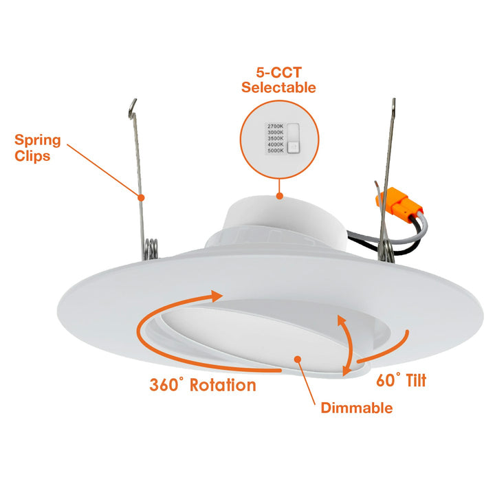 6" Retfrofit Kit Downlight: Adjust-Line 5-CCT Selectable 16.5W - White