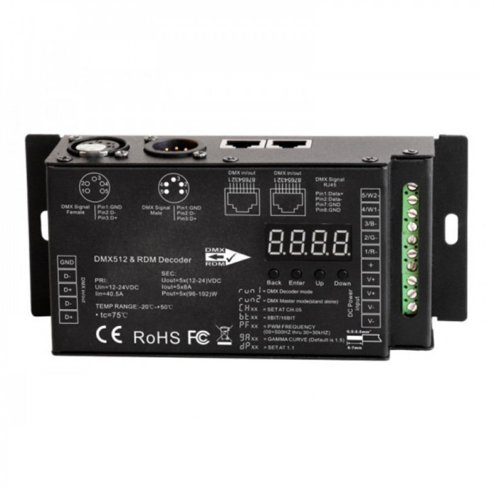 Richee Lighting - 5 Ch 8A Rgb+Cct Dmx Decoder - Black