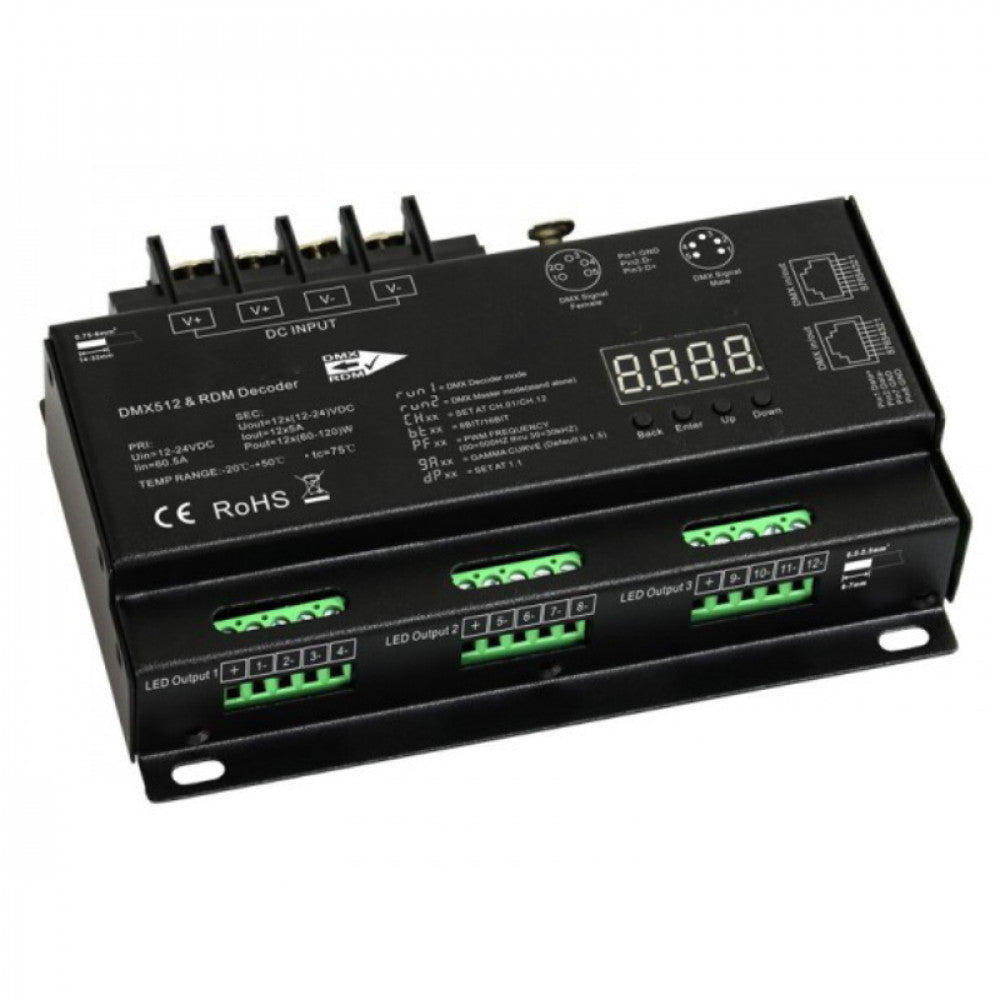 Richee Lighting - 12 Ch 5A Rgbw Dmx Decoder - Black