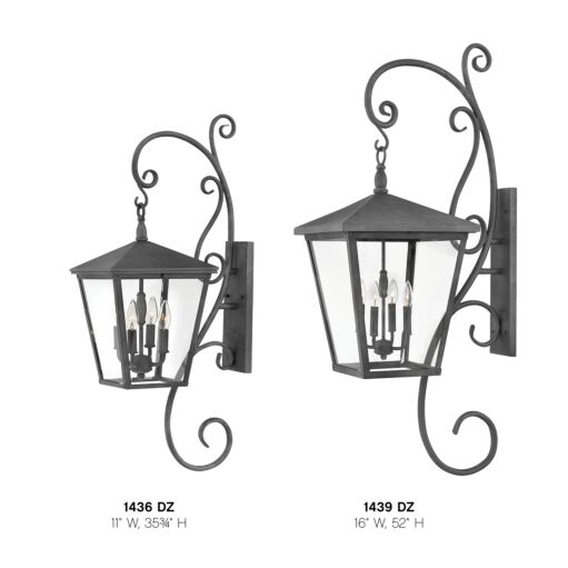 Trellis 1439DZ - Extra Large Wall Mount Lantern with Scroll - Grey