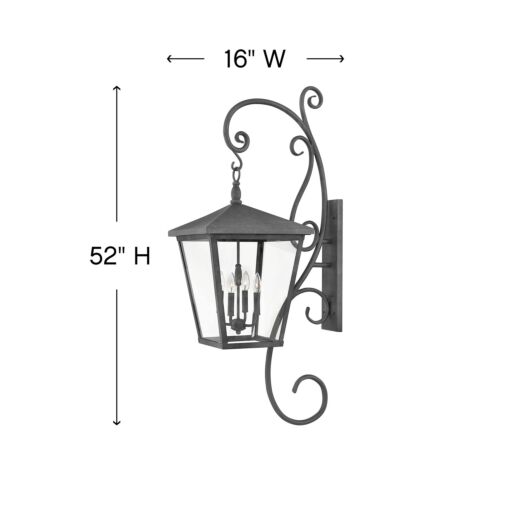 Trellis 1439DZ - Extra Large Wall Mount Lantern with Scroll - Grey