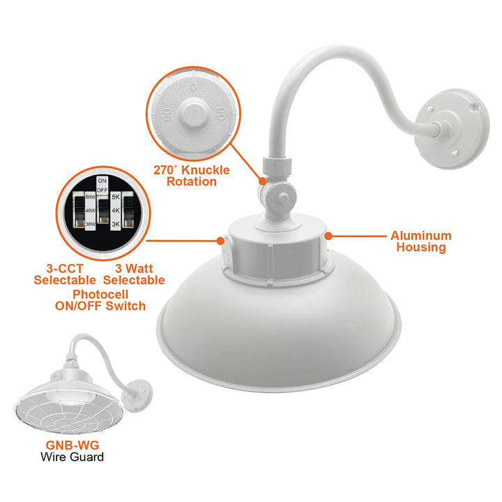 Gooseneck Area Light: Bolt-Line 3-CCT Select 50W/40W/30W - White