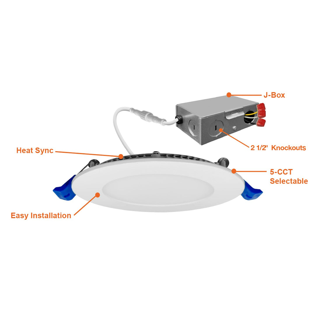 8" External J-Box Round Downlight Round 5-CCT & 3-Power Select 22W/19W/16W - White