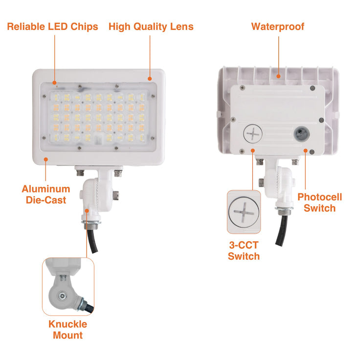 Mini Area Flood Lights: M-Line 3-CCT & Power Select w/ Photocell - White