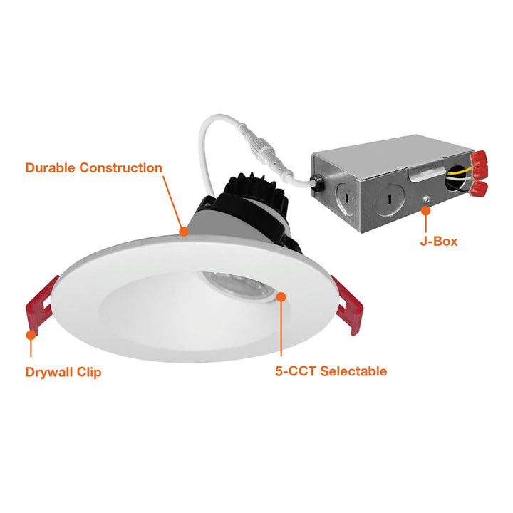 4" Regressed Gimbal Downlight for Sloped Ceilings (Canless) Round 5-CCT Selectable 8W - White