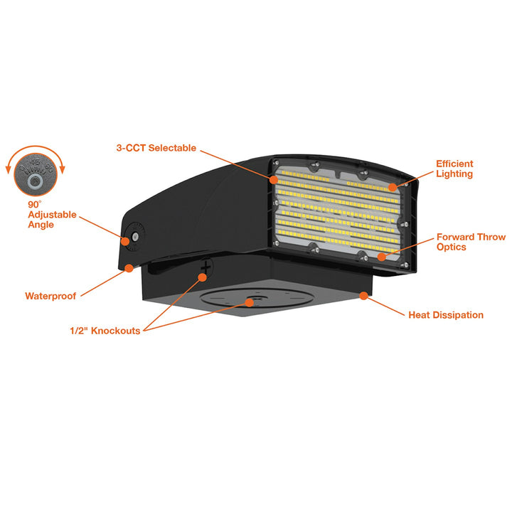 Full Cut Off Wall Packs Adjustable: AFC-Line, 3-CCT & 3-Power Select  50W/40W/30W - Black