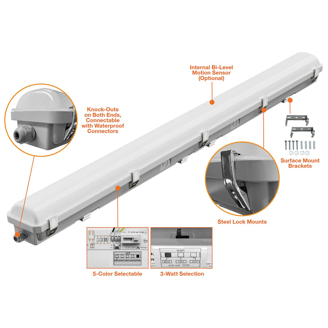 8' Linear Vapor Tight 5-CCT & 3 Power Select 100W/80W/60W - White