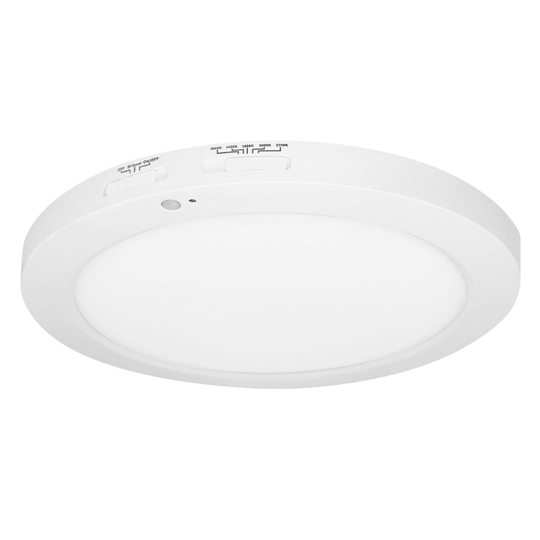 12" Slim-Line Surface Mount Round Bi-Level Motion Sensor 5-CCT Selectable 23W - White