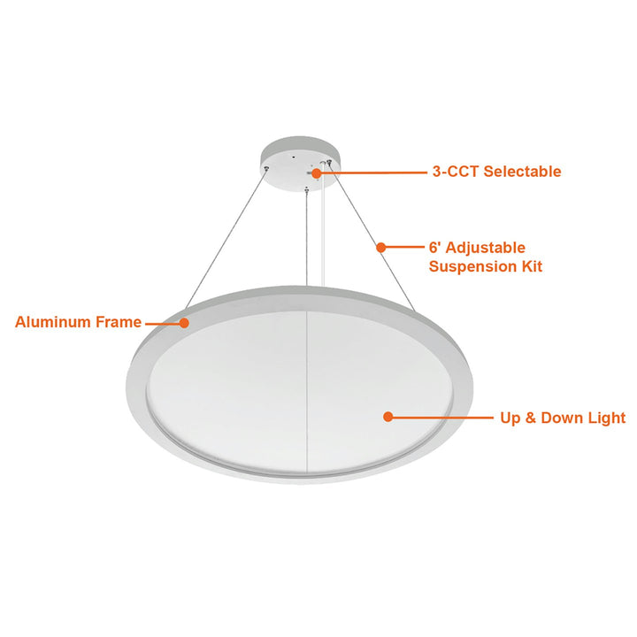 ARCY-LINE: Architectural Circular 23" Suspended Up/Down Light 3-CCT Selectable 50W - White