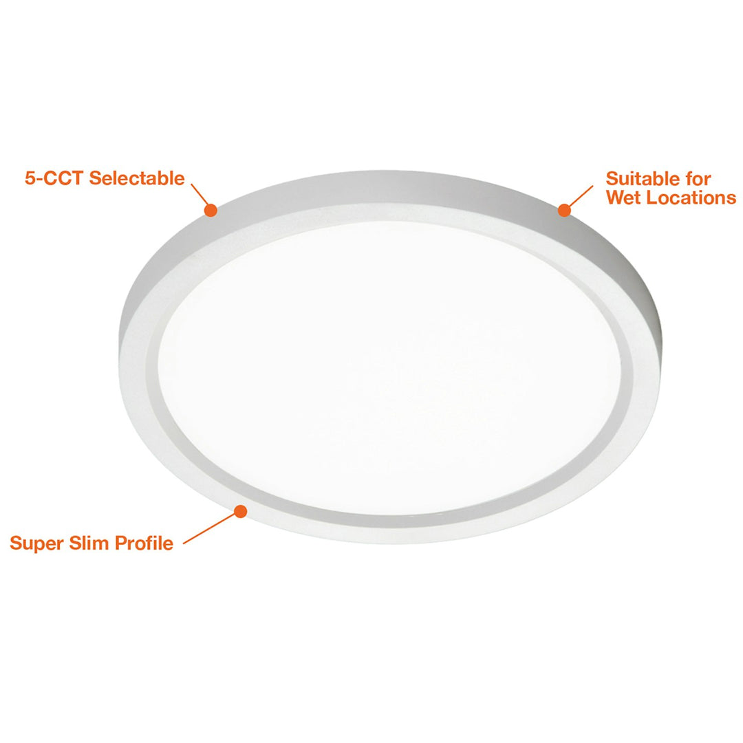 12" Surface Mount Round: Slim-Line 5-CCT Selectable 22W - White