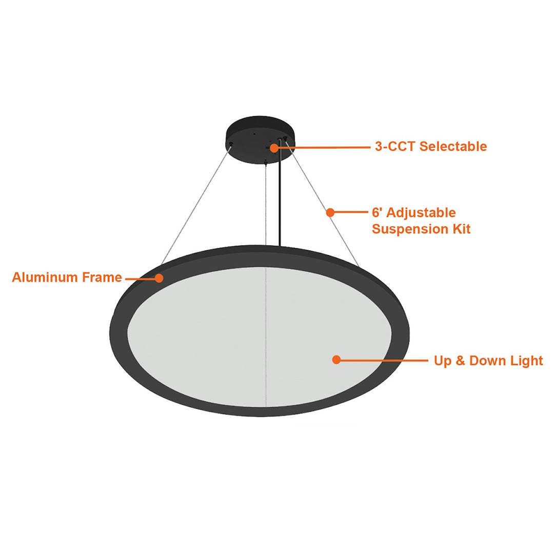 ARCY-LINE: Architectural Circular 23" Suspended Up/Down Light 3-CCT Selectable 50W - Black